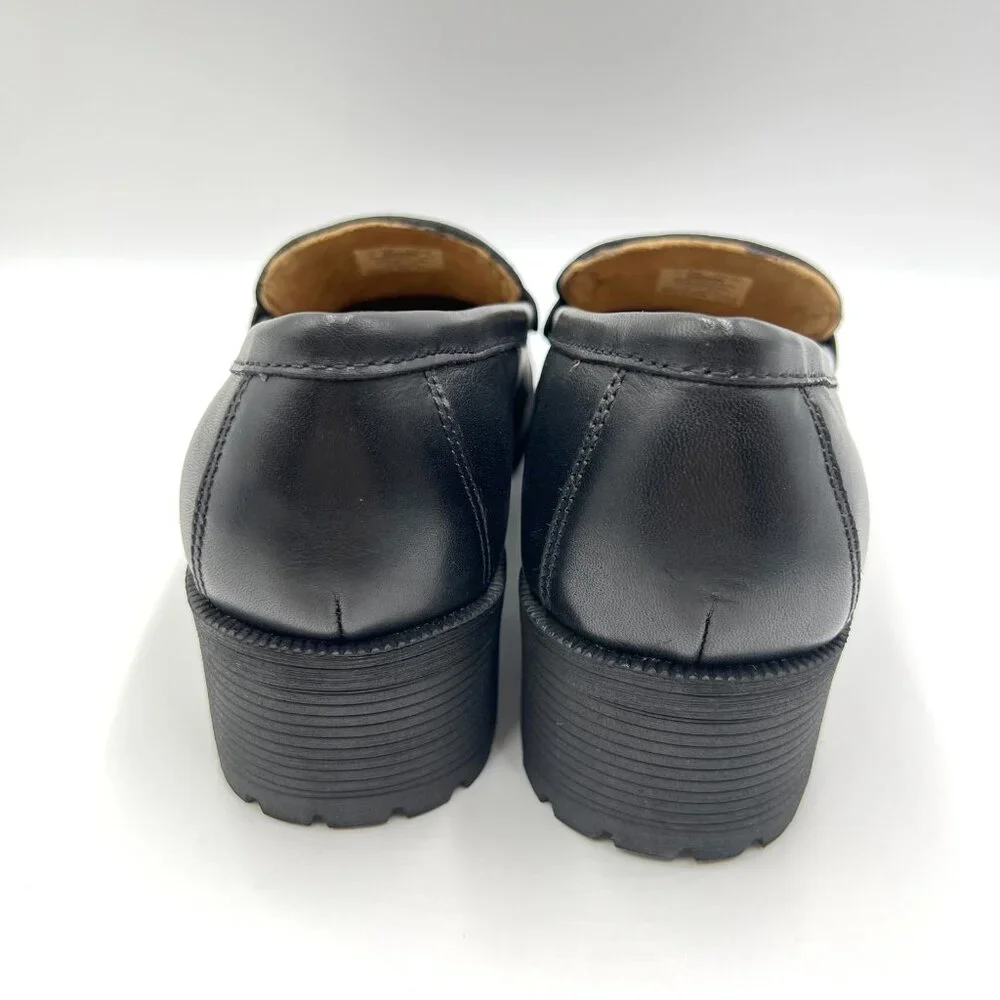 Eastland‎ Womens Size 10 Newbury Black Leather Chunky Lugs Sole Loafers Shoes